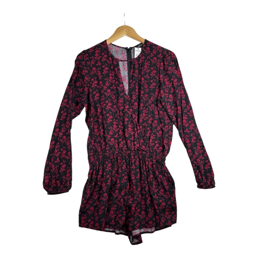 Express Women's Floral Pattern Sundress‎ Black and Red Romper Size Small NWT